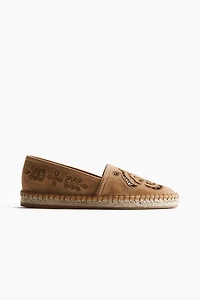 Suede Espadrilles with Eyelet Embroidery