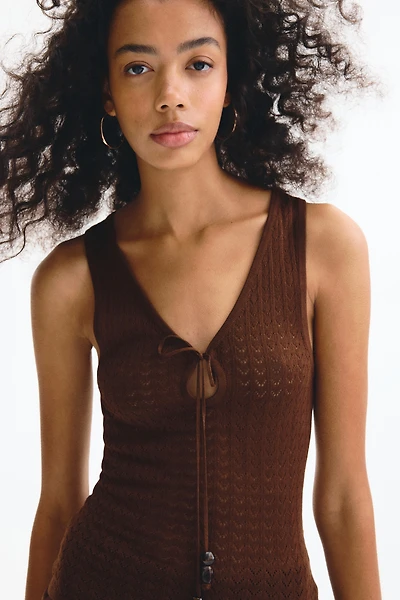 Pointelle-Knit Tie-Detail Top