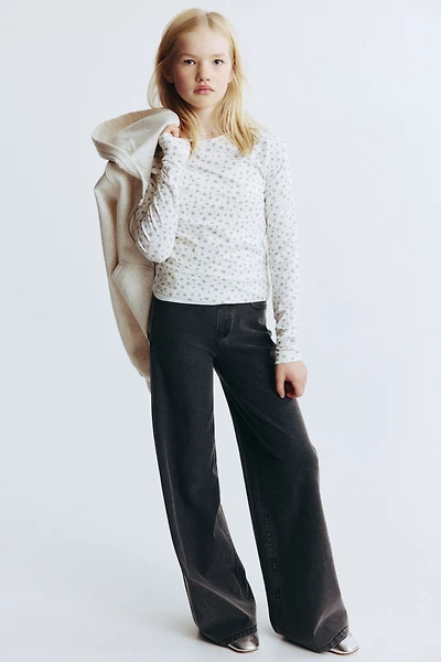 Denim-Look Wide-Leg Pants