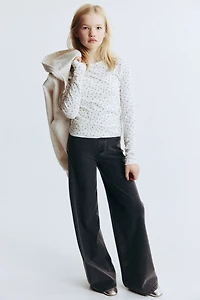 Denim-Look Wide-Leg Pants