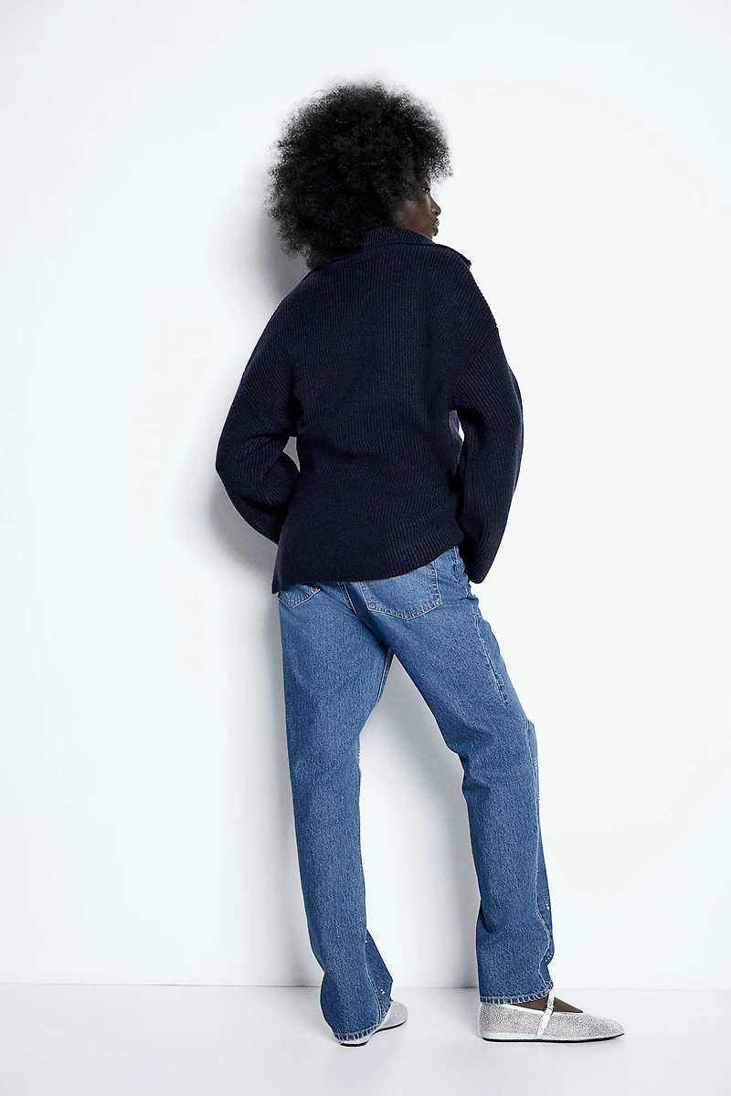 Rib-knit Half-zip Sweater