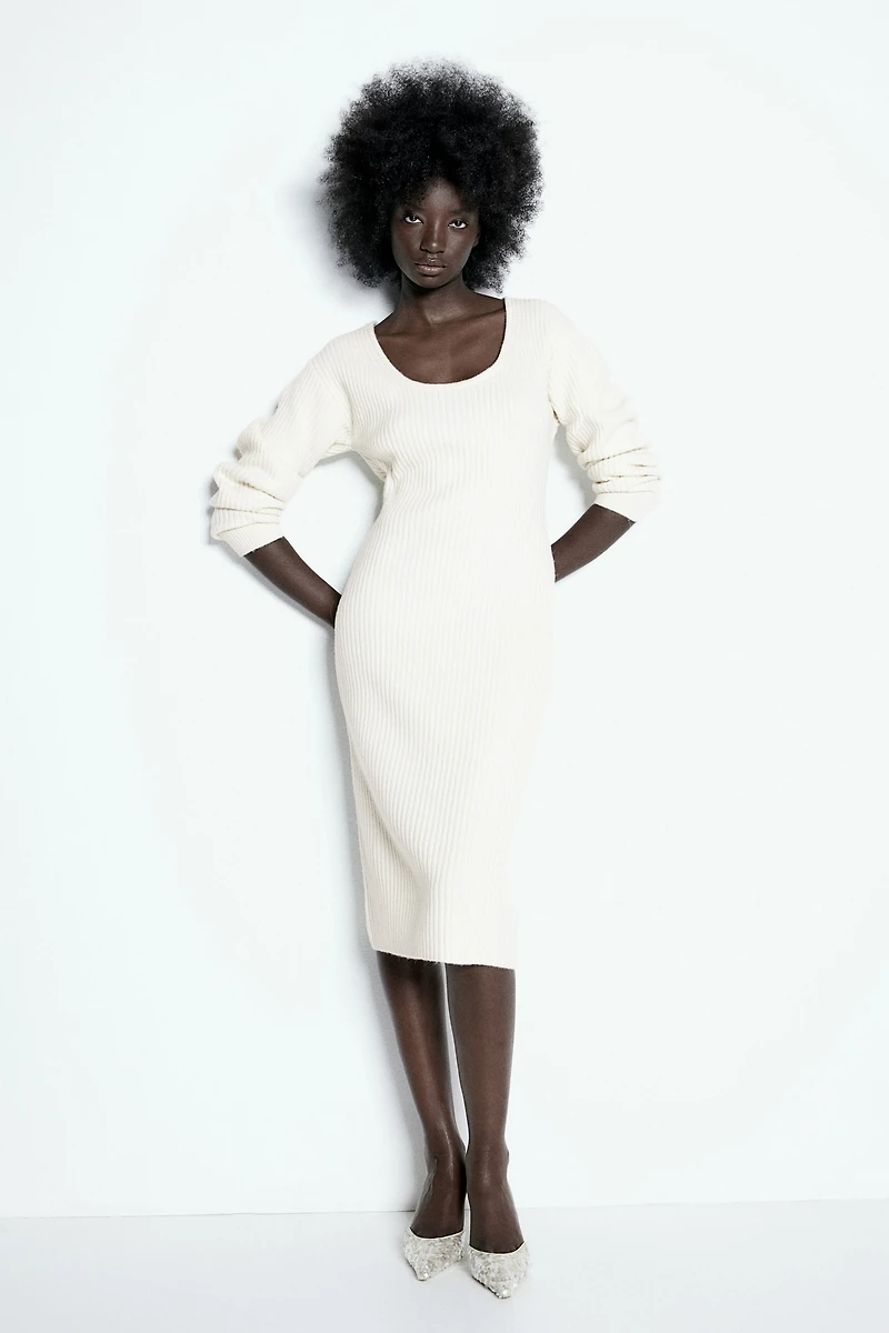 Scoop-Neck Rib-Knit Dress