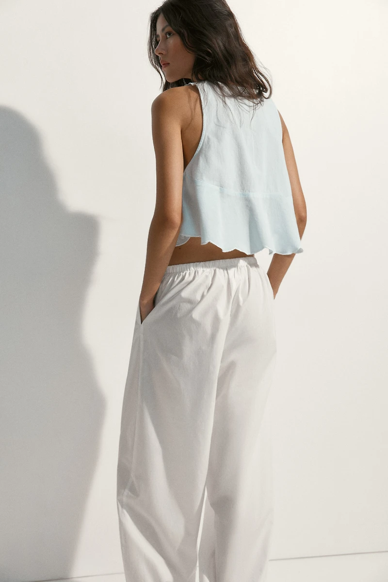 Embroidered Tie-Detail Top