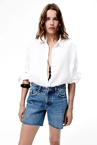 Raw-Edge Denim Shorts