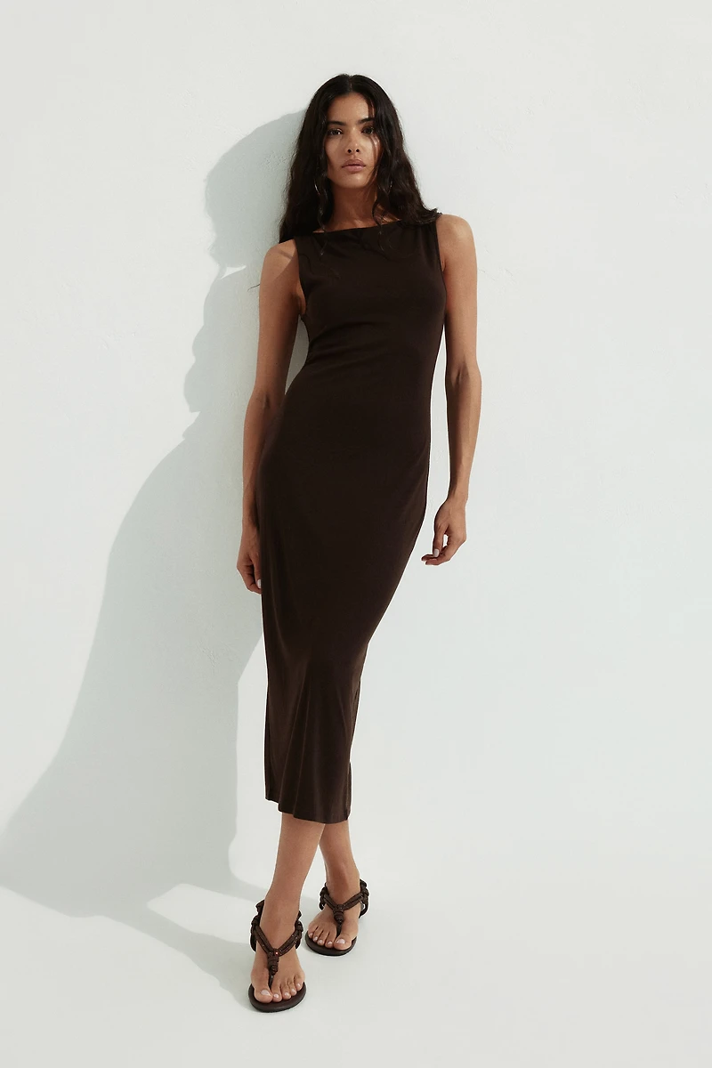 Ribbed Jersey Midi Dress