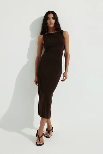 Robe midi en jersey côtelé
