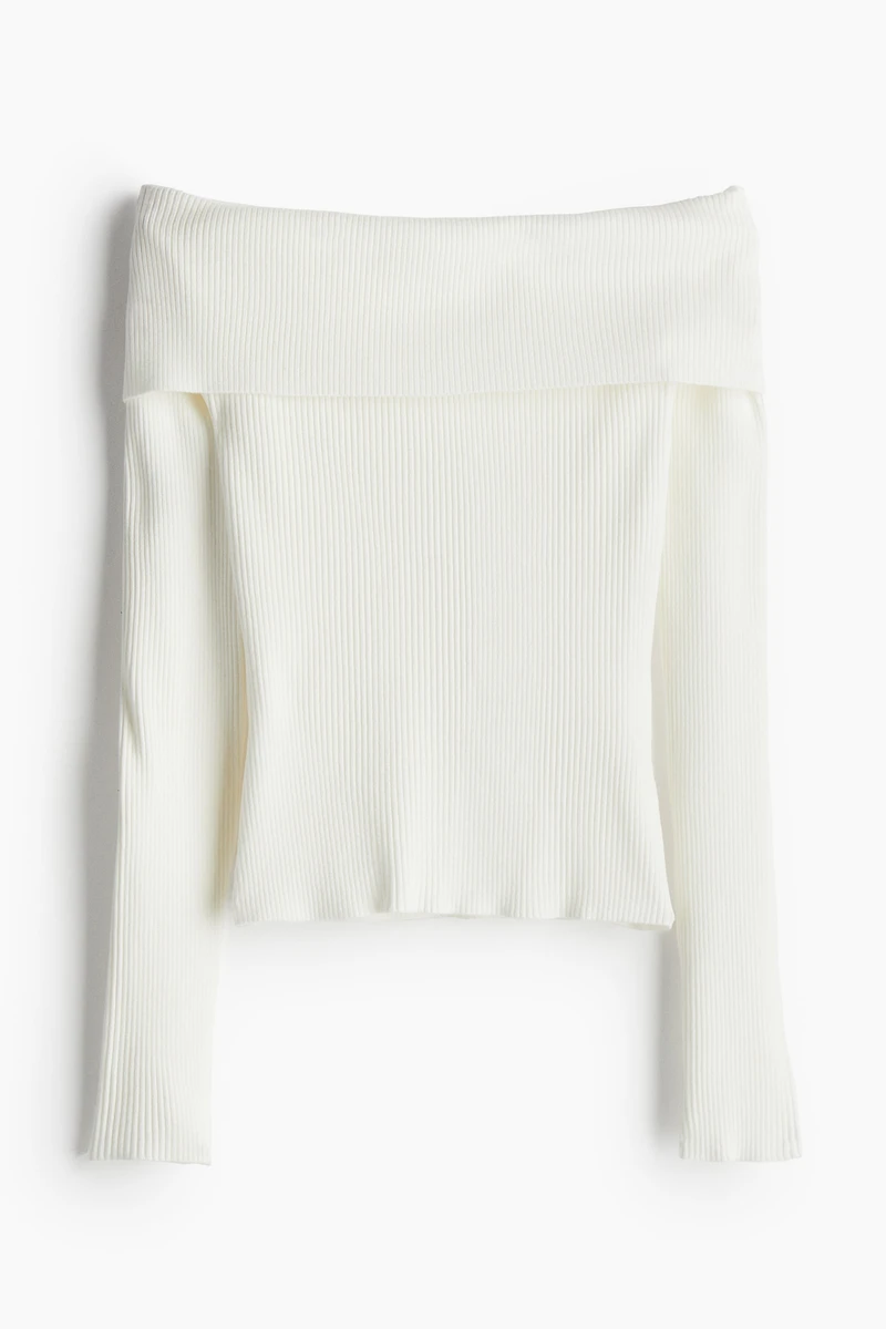 Haut aux épaules dénudées en tricot côtelé