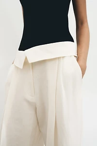 Foldover-Waist Linen-Blend Pants