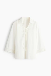 Cotton Pullover Shirt with Eyelet Embroidery