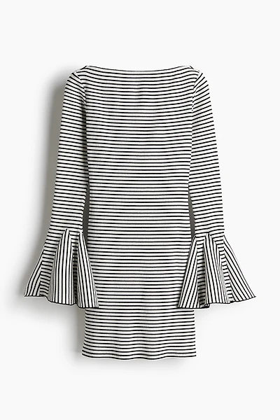 Trumpet-Sleeved Ribbed Dress