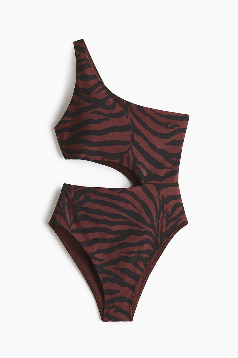 Padded-Cup High-Leg One-Shoulder Swimsuit
