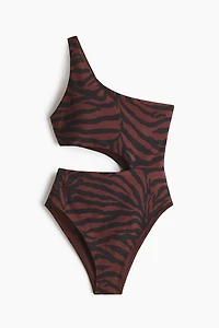 Padded-Cup High-Leg One-Shoulder Swimsuit