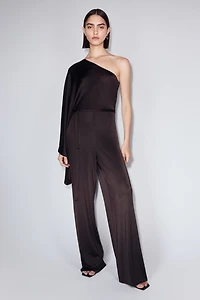 Tie-Belt One-Shoulder Jumpsuit