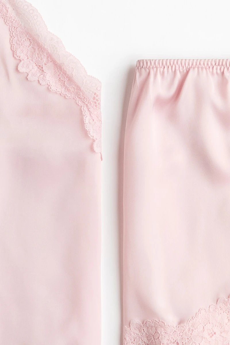 Lace-Trimmed Satin Pajamas