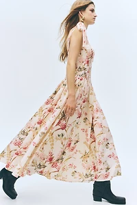 Linen-Blend Dress with Tie Shoulder Straps