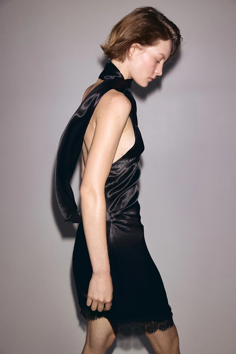 Sleeveless Scarf-Detail Dress