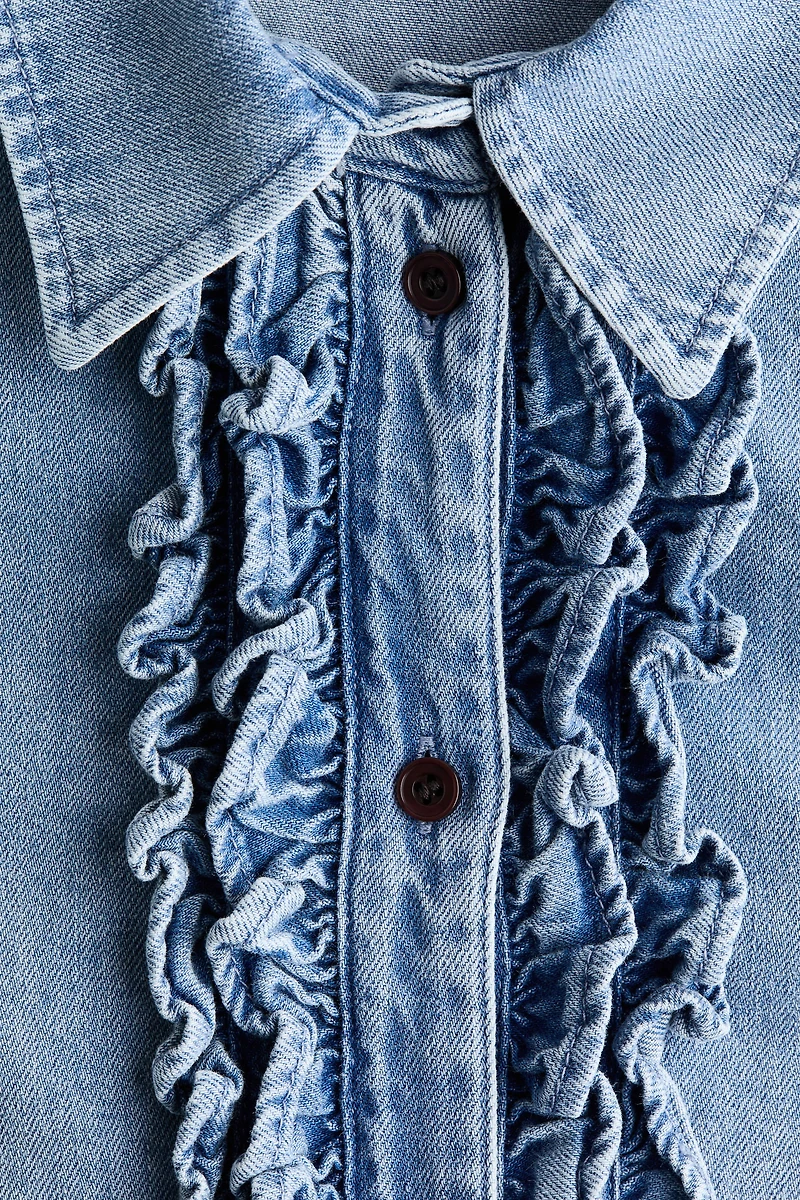 Ruffle-Trimmed Denim Shirt