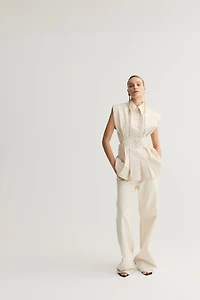 Tapered-Waist Poplin Shirt