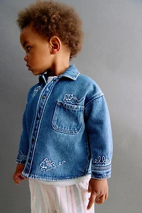 Embroidered-Detail Denim Overshirt