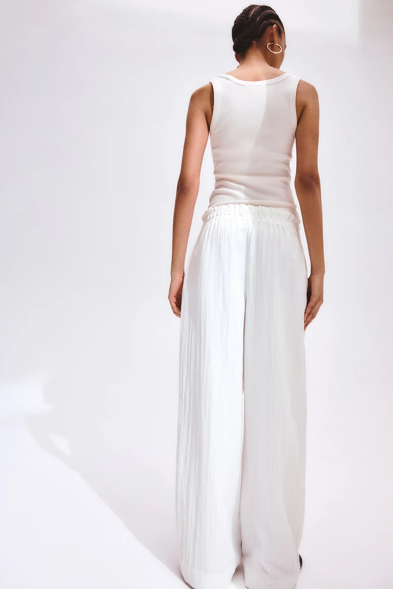 Wide-Leg Ruffle-Trimmed Pants