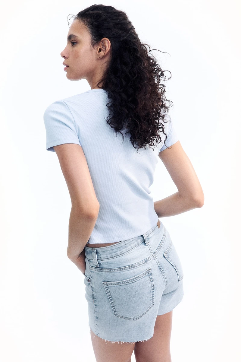 Ribbed Button-Front T-Shirt
