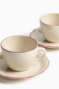 Lot de 2 tasses et soucoupes en grès cérame