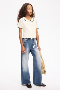 Crochet-Look Short-Sleeved Cardigan