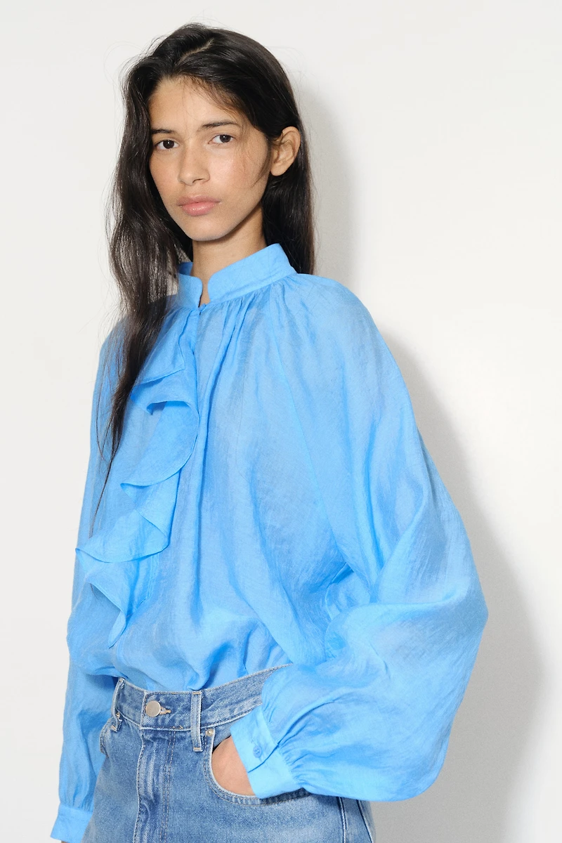 Blouse à volant en lyocell mélangé