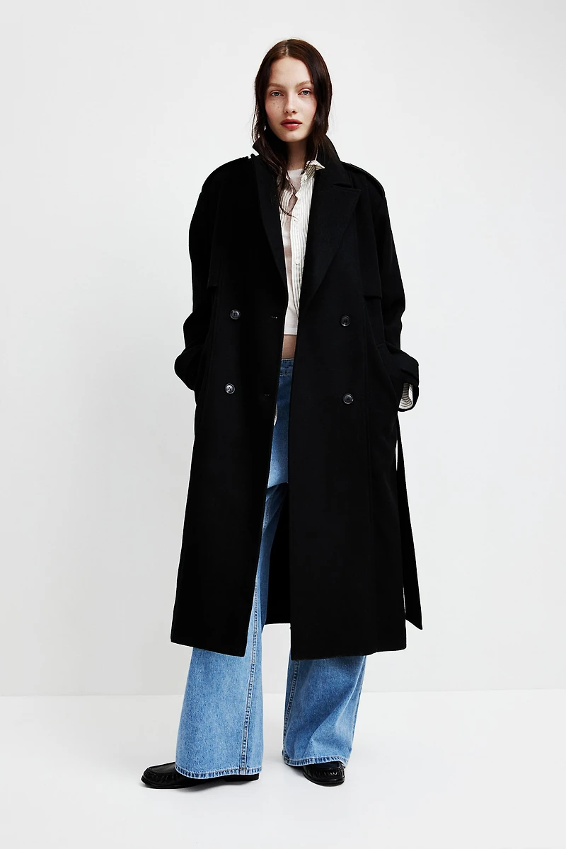 Brushed-Finish Twill Trench Coat