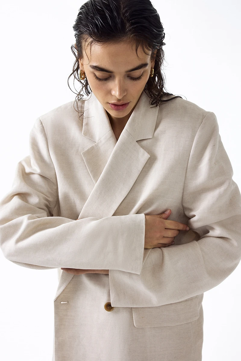 Veston à fermeture croisée en lin mélangé
