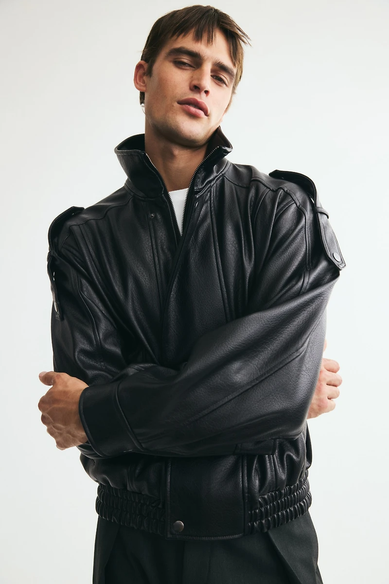 Veste de style motard en tissu enduit