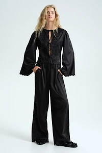 Tie-Front Satin Blouse