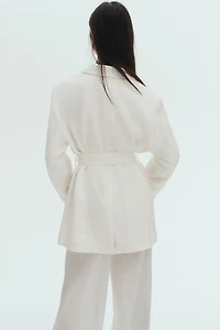 Textured-Weave Tie-Belt Blazer