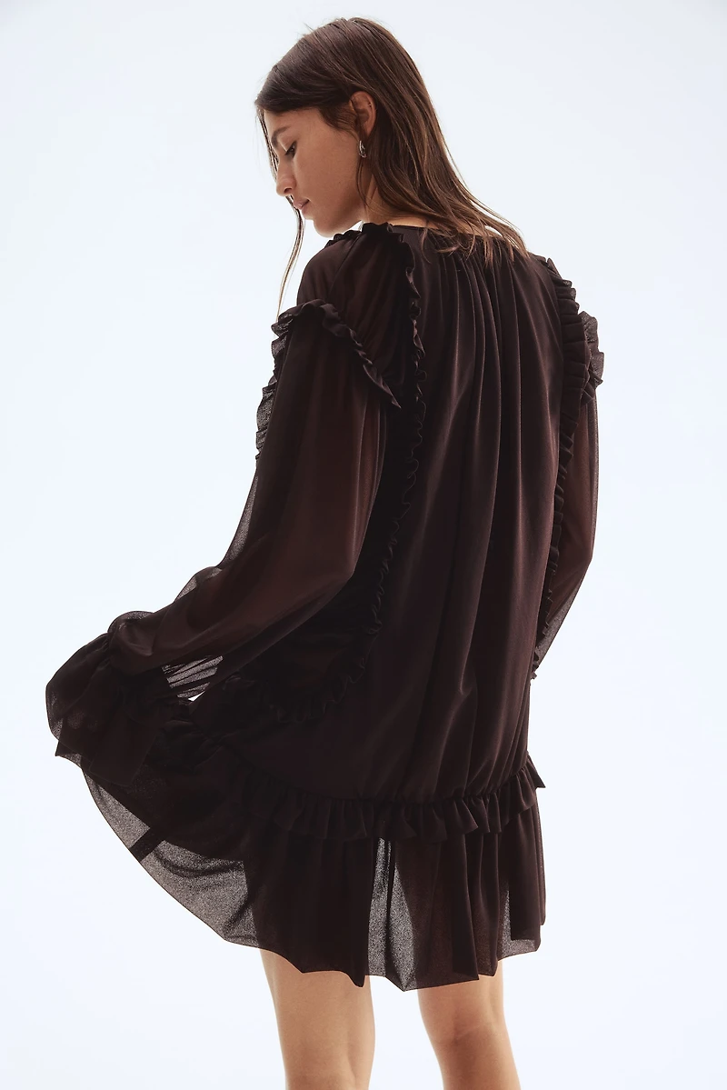 Ruffle-Trimmed Draped Dress