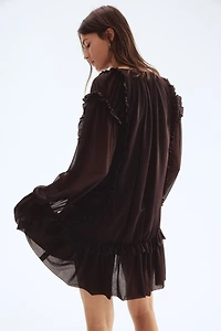 Ruffle-Trimmed Draped Dress