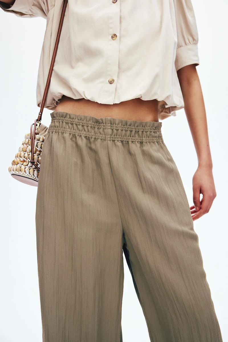 Wide-Leg Ruffle-Trimmed Pants