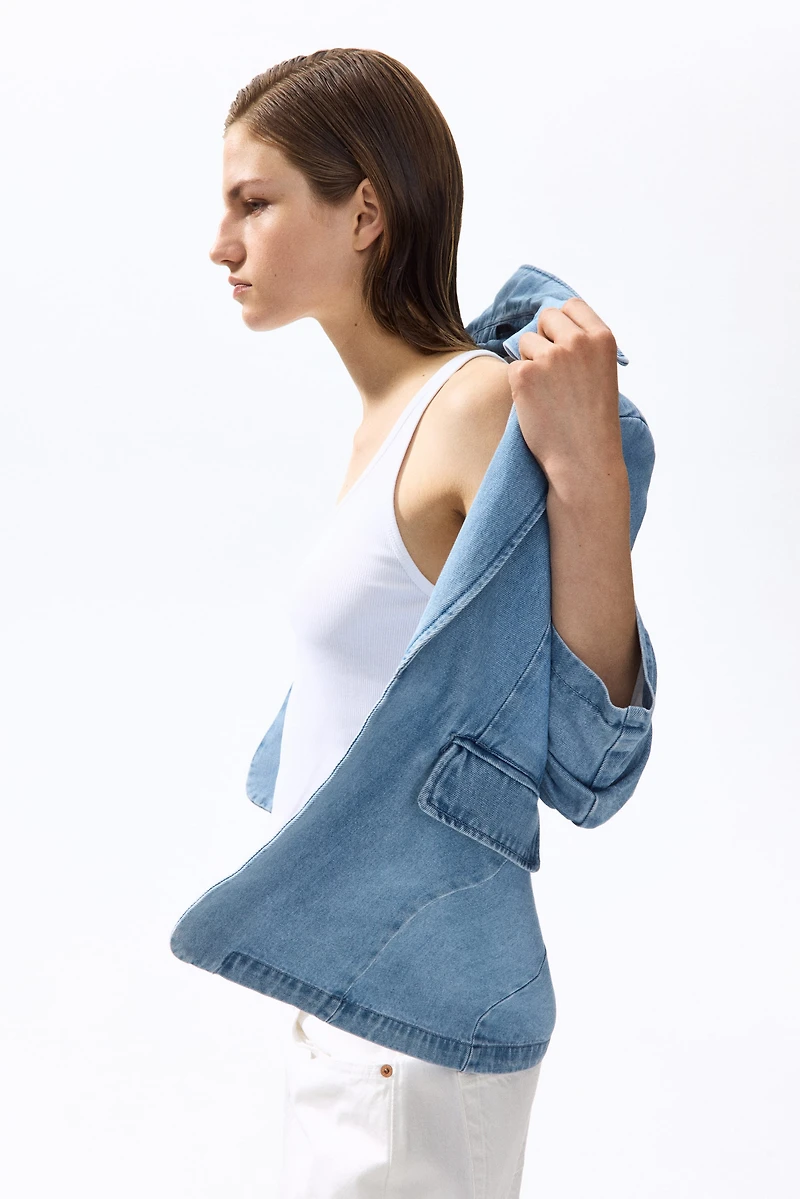 Gathered-Sleeve Denim Jacket
