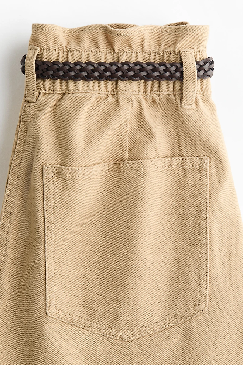 Belted Barrel-Leg Pants