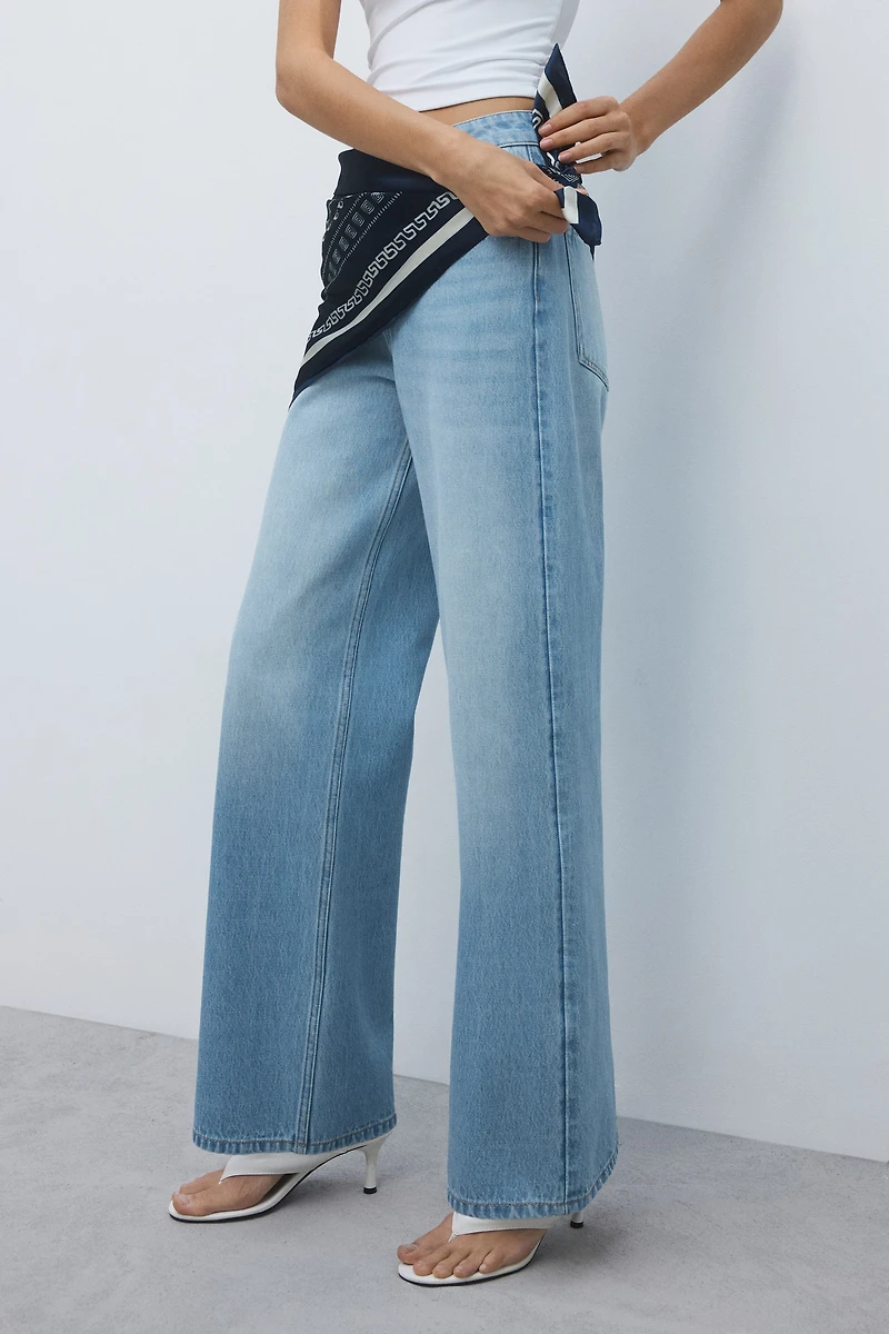Straight High Waist Scarf-Detail Jeans