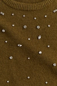 Rhinestone-Embellished Fine-Knit Top