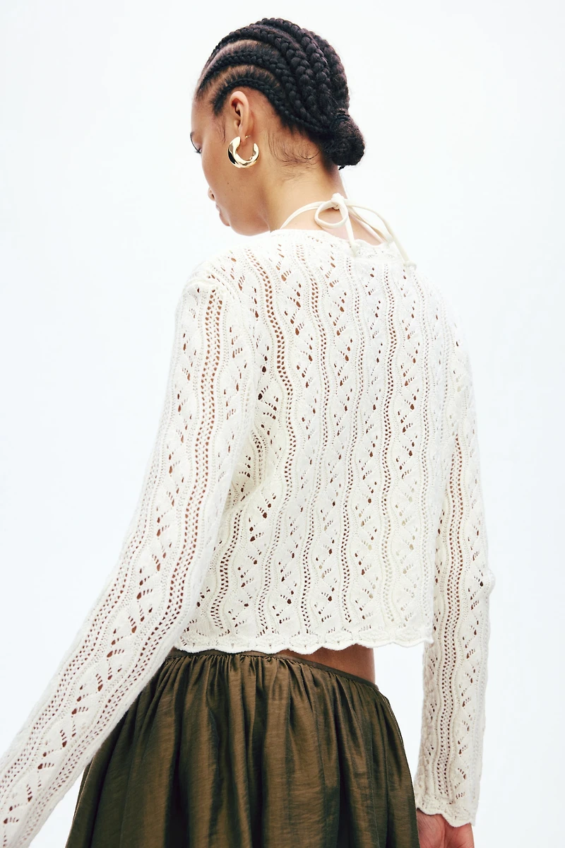 Pointelle-Knit Tie-Front Cardigan