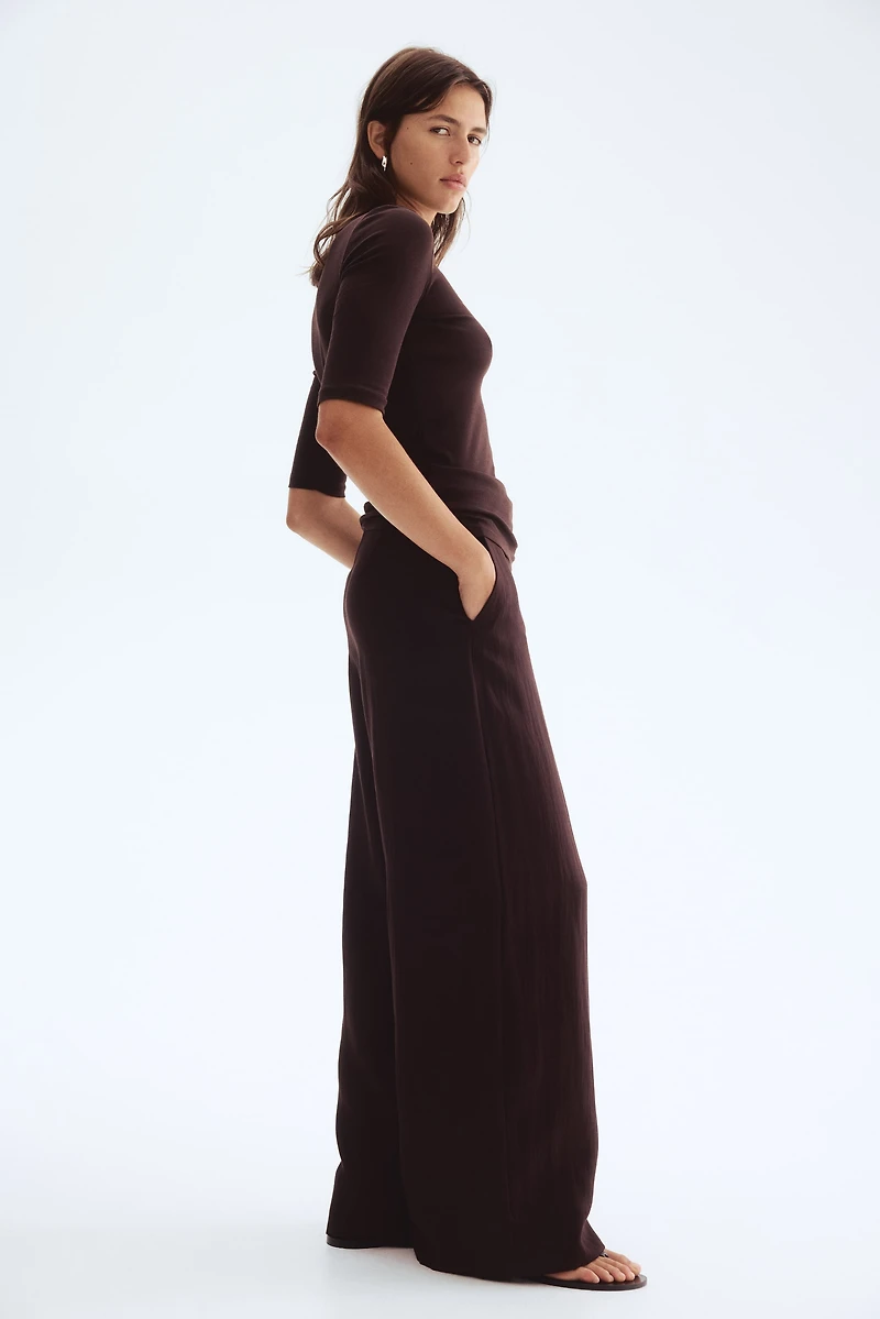 Wide-Leg Twill Pants