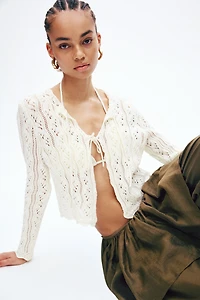 Pointelle-Knit Tie-Front Cardigan