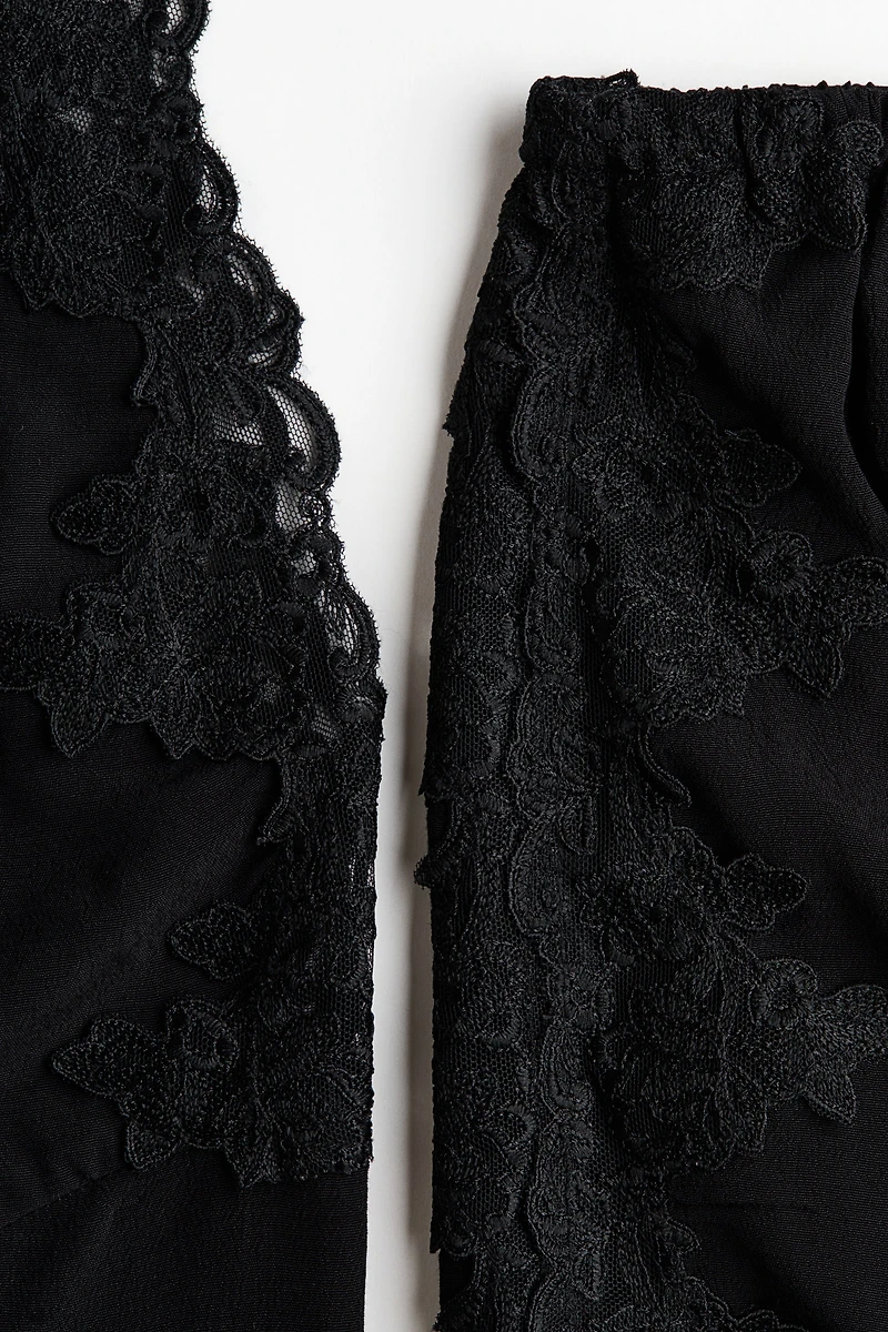 Lace-Trimmed Viscose Pajamas