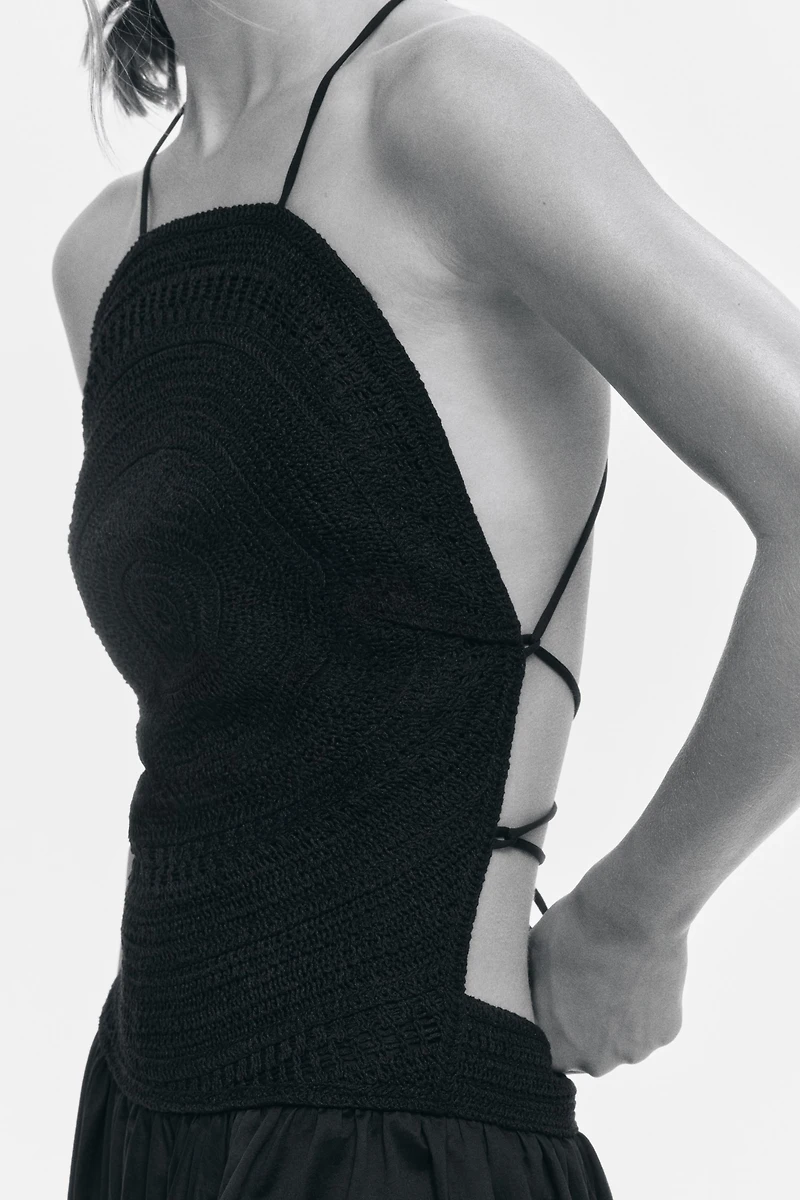 Crochet-Look Open-Back Dress