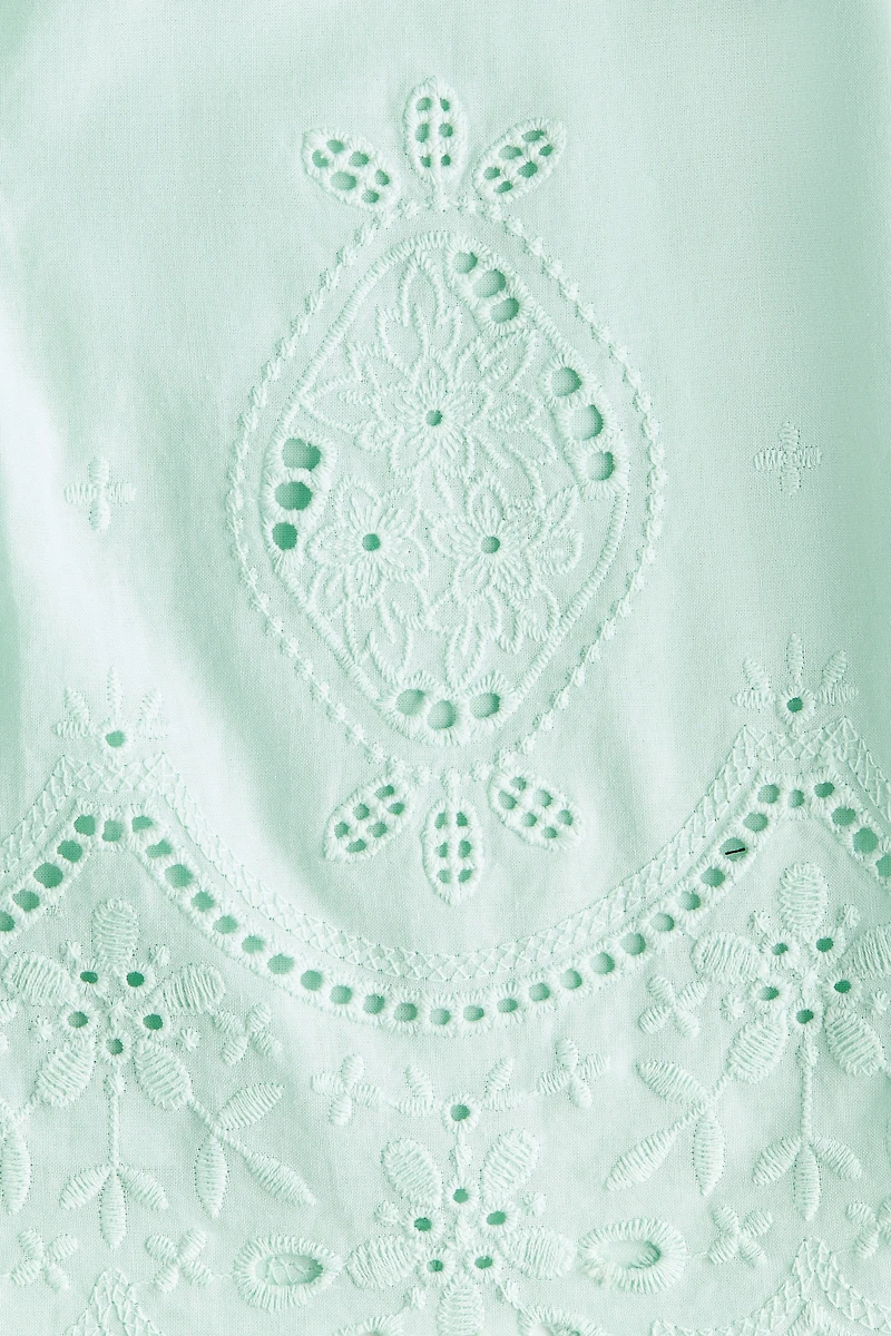 Eyelet-Embroidered Dress with Flared Skirt