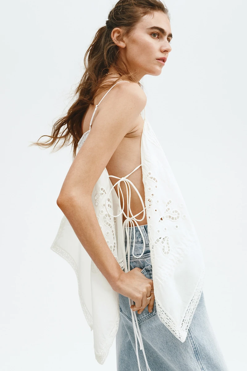 Strappy Top with Eyelet Embroidery