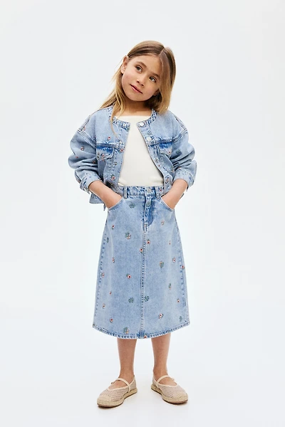 Embroidered-Detail Denim Skirt