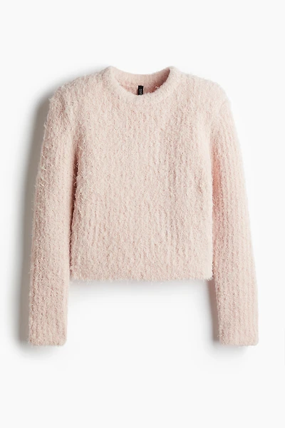 Fluffy Knit Sweater with Shoulder Pads