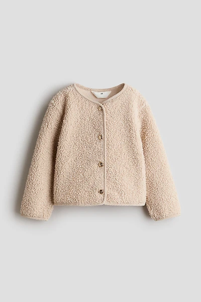 Corduroy-Detail Teddy Fleece Cardigan
